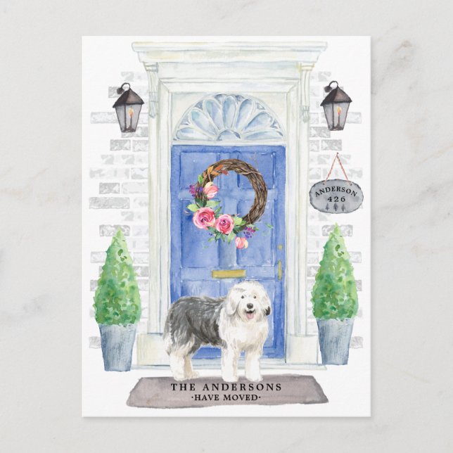 Old English Sheepdog Moving Announcement Postcard (Front)