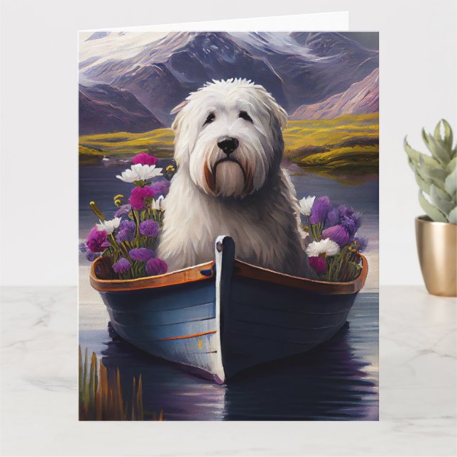 Old English Sheepdog on Paddle: A Scenic Adventure Card (Small Plant)