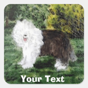 Old English Sheepdog Painting Custom Square Sticker