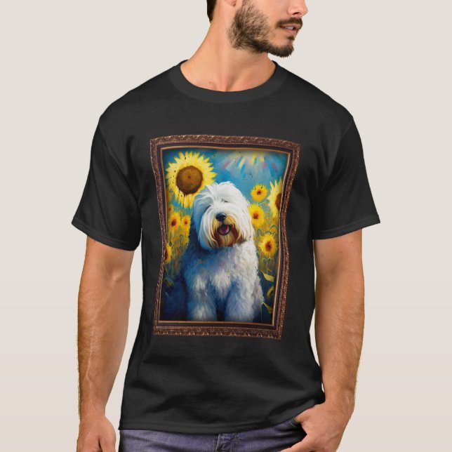 Old English Sheepdog Painting Sunflower Flower Mom T-Shirt (Front)