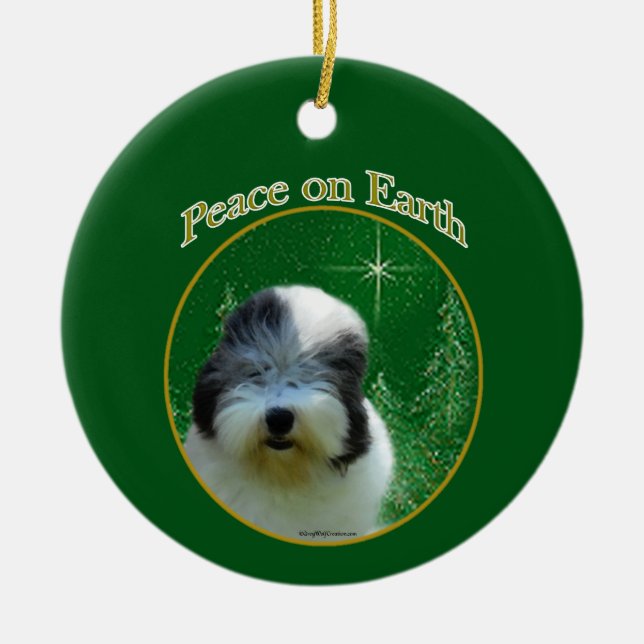 Old English Sheepdog Peace Ceramic Ornament (Front)