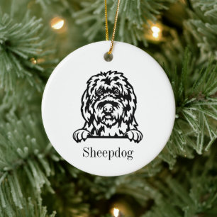 Old English Sheepdog personalized pet ornament, Cu Ceramic Ornament