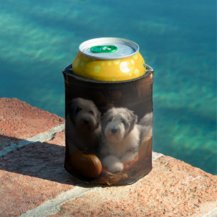 Old English Sheepdog Puppy Autumn Delight Pumpkin Can Cooler