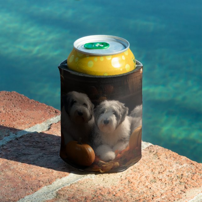 Old English Sheepdog Puppy Autumn Delight Pumpkin Can Cooler (In Situ Pool)