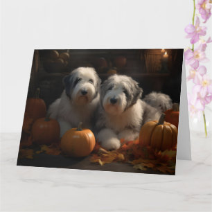 Old English Sheepdog Puppy Autumn Delight Pumpkin Card
