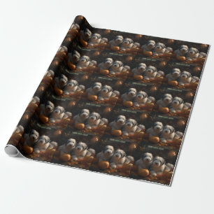 Old English Sheepdog Puppy Autumn Delight Pumpkin Wrapping Paper