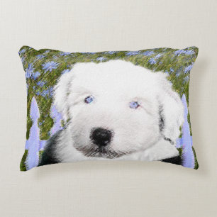 Old English Sheepdog Puppy Painting - Dog Art Accent Pillow