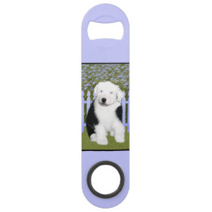Old English Sheepdog Puppy Painting - Dog Art Bar Key