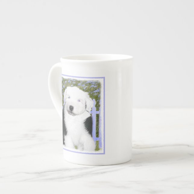 Old English Sheepdog Puppy Painting - Dog Art Bone China Mug (Front Left)