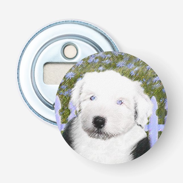 Old English Sheepdog Puppy Painting - Dog Art Bottle Opener (Front)
