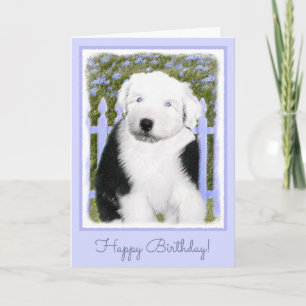 Old English Sheepdog Puppy Painting - Dog Art Card