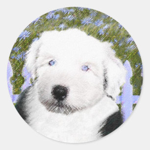 Old English Sheepdog Puppy Painting - Dog Art Classic Round Sticker