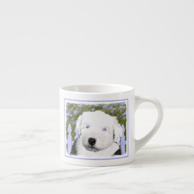 Old English Sheepdog Puppy Painting - Dog Art Espresso Cup (Right)