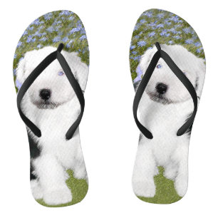 Old English Sheepdog Puppy Painting - Dog Art Flip Flops