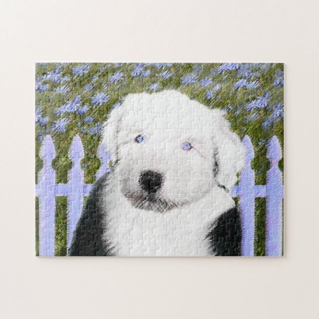 Old English Sheepdog Puppy Painting - Dog Art Jigsaw Puzzle (Horizontal)
