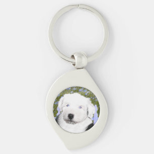 Old English Sheepdog Puppy Painting - Dog Art Keychain
