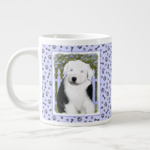 Old English Sheepdog Puppy Painting - Dog Art Large Coffee Mug
