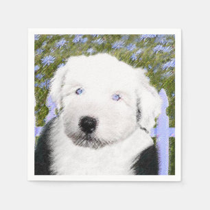 Old English Sheepdog Puppy Painting - Dog Art Napkin