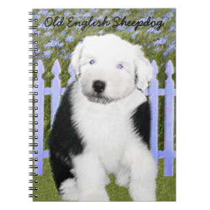 Old English Sheepdog Puppy Painting - Dog Art Notebook