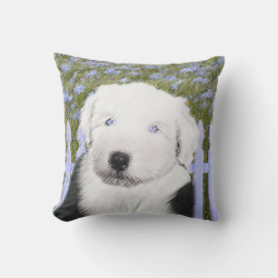 Old English Sheepdog Puppy Painting - Dog Art Outdoor Pillow