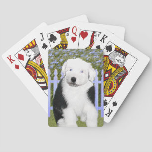 Old English Sheepdog Puppy Painting - Dog Art Playing Cards