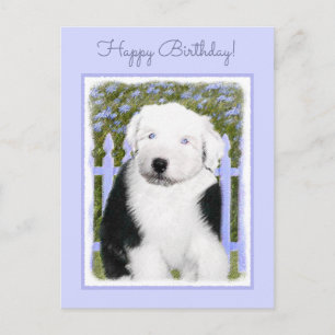 Old English Sheepdog Puppy Painting - Dog Art Postcard