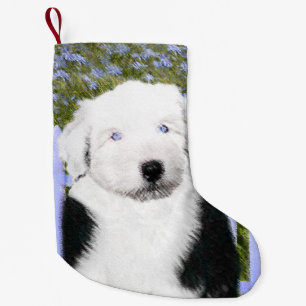 Old English Sheepdog Puppy Painting - Dog Art Small Christmas Stocking