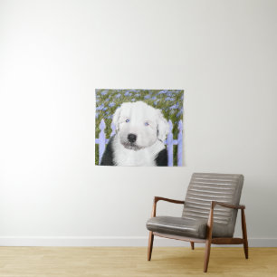 Old English Sheepdog Puppy Painting - Dog Art Tapestry