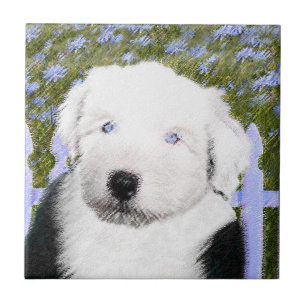 Old English Sheepdog Puppy Painting - Dog Art Tile