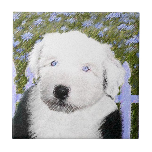 Old English Sheepdog Puppy Painting - Dog Art Tile (Front)