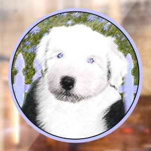 Old English Sheepdog Puppy Painting - Dog Art Window Cling