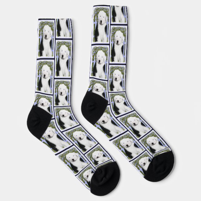 Old English Sheepdog Puppy Painting Pet Dog Art Socks (Right)