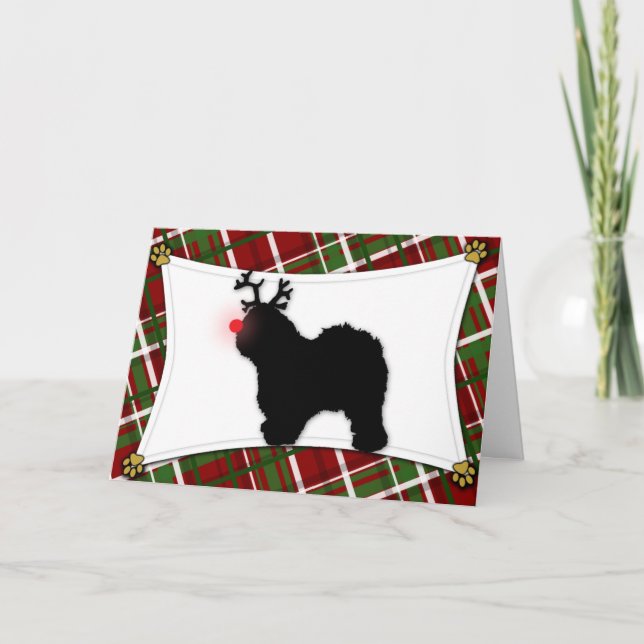 Old English Sheepdog Reindeer Christmas Card (Front)