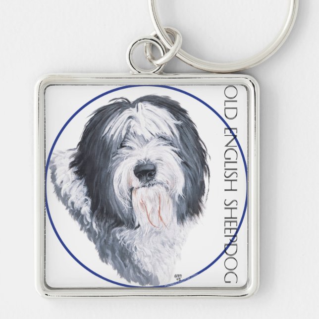 Old English Sheepdog Rondelle Keychain (Front)