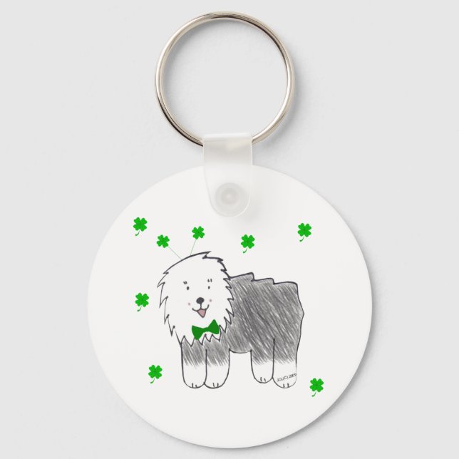 Old English Sheepdog Saint Patricks Day Keychain (Front)