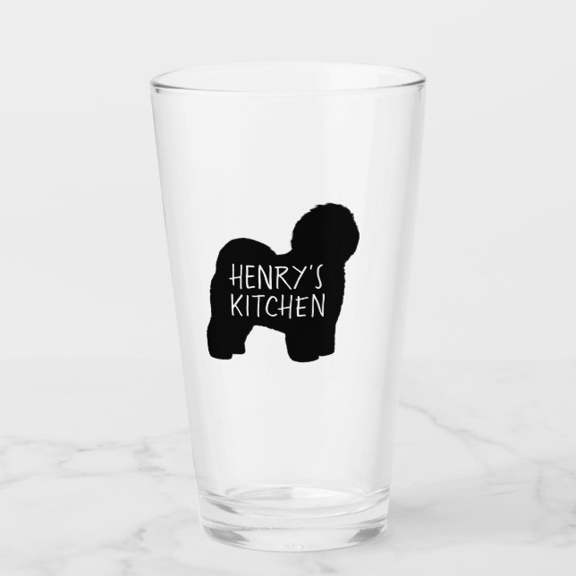 Old English Sheepdog Silhouette Personalized Dog Glass (Front)