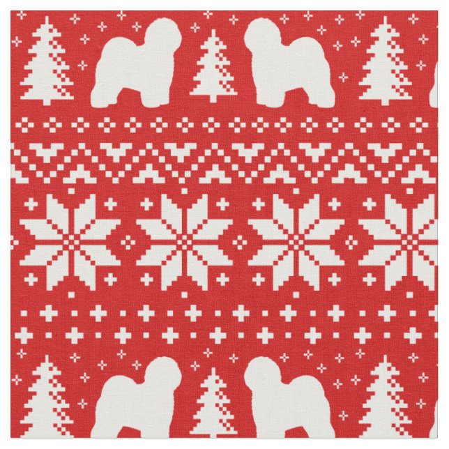 Old English Sheepdog Silhouettes Christmas Holiday Fabric (Close Up)