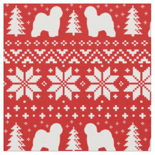 Old English Sheepdog Silhouettes Christmas Pattern Fabric