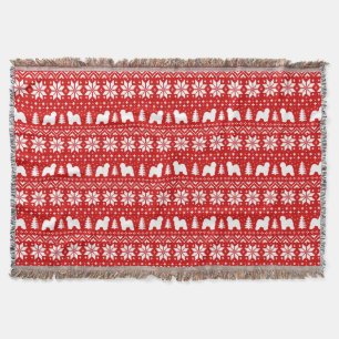Old English Sheepdog Silhouettes Christmas Pattern Throw Blanket