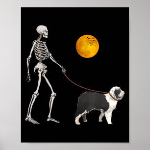 Old English Sheepdog Skeleton Dog Walking Poster