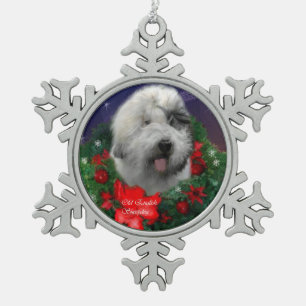 Old English Sheepdog Snowflake Pewter Christmas Ornament
