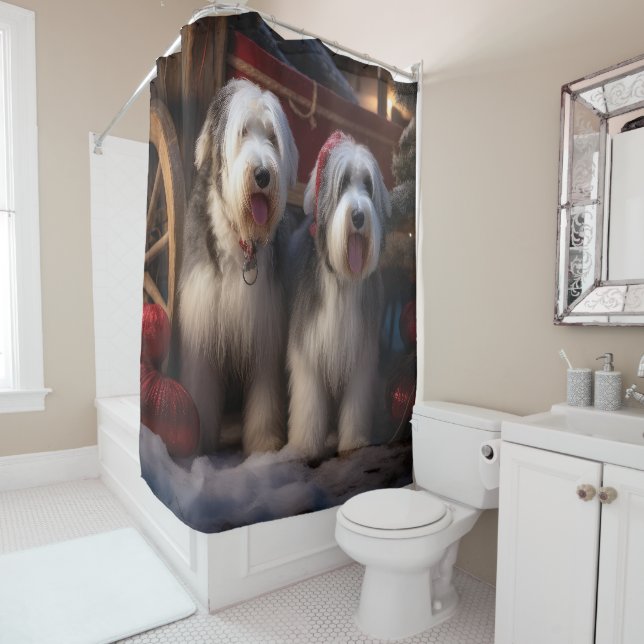 Old English Sheepdog Snowy Sleigh Christmas Decor  (In Situ)