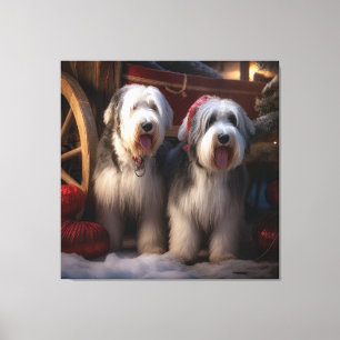 Old English Sheepdog Snowy Sleigh Christmas Decor