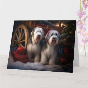 Old English Sheepdog Snowy Sleigh Christmas Decor  Card