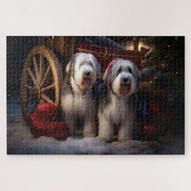 Old English Sheepdog Snowy Sleigh Christmas Decor  Jigsaw Puzzle (Horizontal)