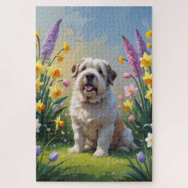 Old English Sheepdog Spring Flowers Painting Jigsaw Puzzle (Vertical)