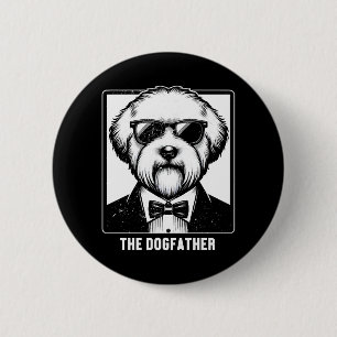 Old English Sheepdog The Dogfather Tuxedo Cool Fun 2 Inch Round Button