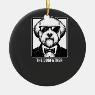 Old English Sheepdog The Dogfather Tuxedo Cool Fun Ceramic Ornament