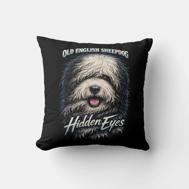 Old English Sheepdog Throw Pillow (Front)