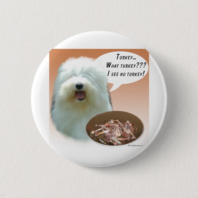 Old English Sheepdog Turkey 2 Inch Round Button (Front)